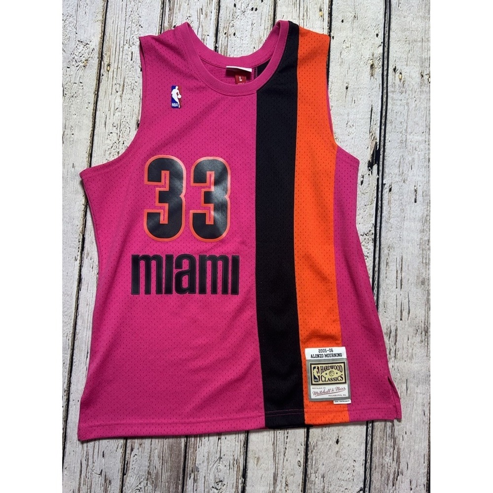 MITCHELL & NESS ALONZO MOURNING L MIAMI HEAT JERSEY $135 RELOAD SWINGMAN PINK - Picture 2 of 9